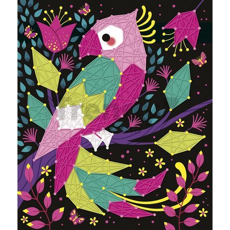 Maxi kreatívna sada Tvoríme so šnúrkami Džungľa String Art Jungle Animal Atelier Janod 2 karty a 300 klinčekov od 8 rokov J07970