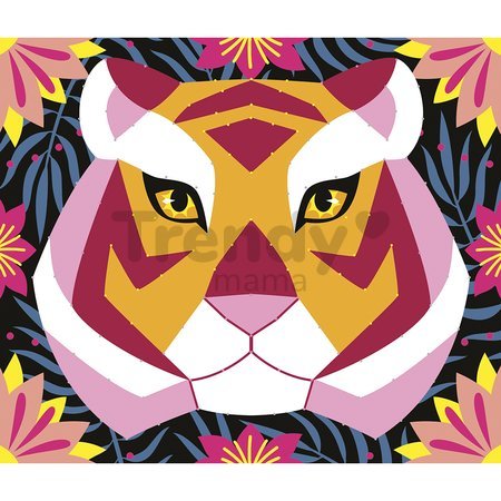 Maxi kreatívna sada Tvoríme so šnúrkami Džungľa String Art Jungle Animal Atelier Janod 2 karty a 300 klinčekov od 8 rokov J07970