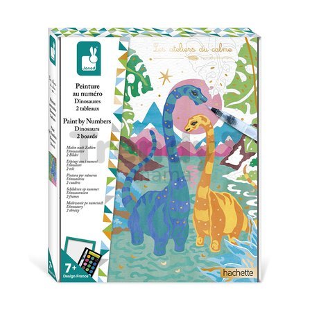 Maxi kreatívna sada Maľovanie s číslami Dinosaury Paint by Numbers Watercolor Dinosaurs Atelier Janod 2 obrázky od 7 rokov J07982