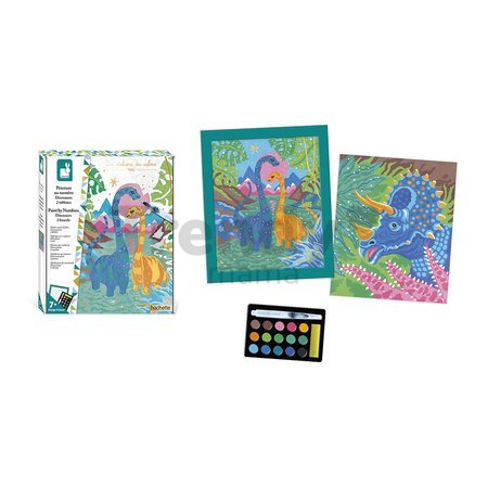 Maxi kreatívna sada Maľovanie s číslami Dinosaury Paint by Numbers Watercolor Dinosaurs Atelier Janod 2 obrázky od 7 rokov J07982
