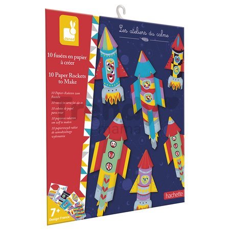 Mini kreatívna sada Rakety Origami Paper Rockets Atelier Janod papierové skladačky 5 kariet od 7 rokov J07988