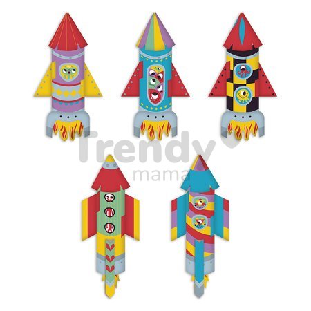 Mini kreatívna sada Rakety Origami Paper Rockets Atelier Janod papierové skladačky 5 kariet od 7 rokov J07988