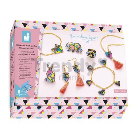 Sada na výrobu šperkov Geometrix Shrink Plastic Jewels Atelier Janod na výrobu 7 kusov šperkov od 8 rokov J07996