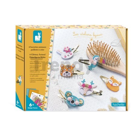 Sada na výrobu šperkov Sponky do vlasov Zvieratká Glittery Animal Hairclips Atelier Janod na výrobu 6 kusov šperkov od 6 rokov J07997