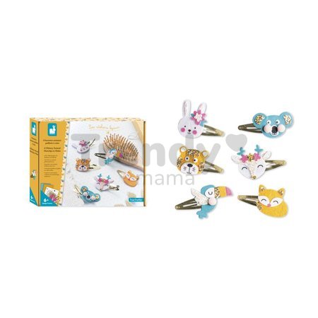 Sada na výrobu šperkov Sponky do vlasov Zvieratká Glittery Animal Hairclips Atelier Janod na výrobu 6 kusov šperkov od 6 rokov J07997