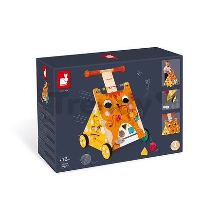 Drevené multifunkčné chodítko Mačka Multi-activities Cat Baby Walker Janod výškovo nastaviteľná rúčka od 12 mes J08005