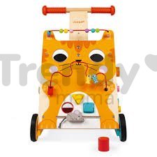 Drevené multifunkčné chodítko Mačka Multi-activities Cat Baby Walker Janod výškovo nastaviteľná rúčka od 12 mes J08005