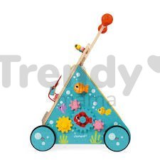 Drevené multifunkčné chodítko Mačka Multi-activities Cat Baby Walker Janod výškovo nastaviteľná rúčka od 12 mes J08005