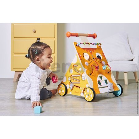 Drevené multifunkčné chodítko Mačka Multi-activities Cat Baby Walker Janod výškovo nastaviteľná rúčka od 12 mes J08005