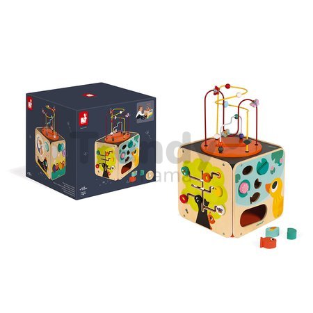 Drevená didaktická kocka s labyrintom Multi-activity Looping Toy Janod multifunkčná od 18 mes