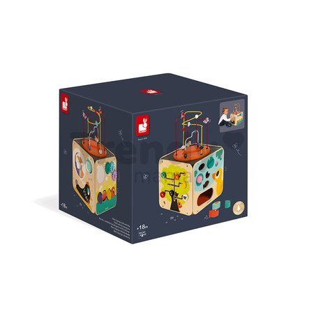 Drevená didaktická kocka s labyrintom Multi-activity Looping Toy Janod multifunkčná od 18 mes