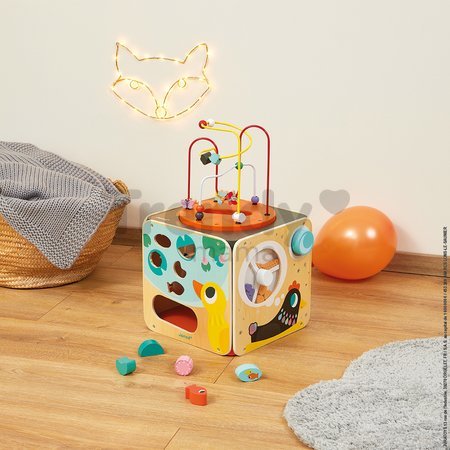 Drevená didaktická kocka s labyrintom Multi-activity Looping Toy Janod multifunkčná od 18 mes