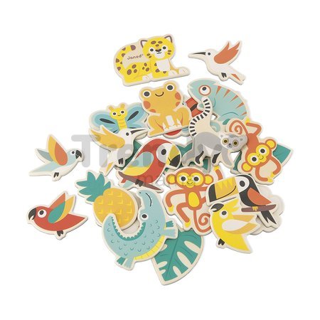 Drevené magnetky Tropické zvieratá Tropical Magnets Set Tropik Janod 24 kusov od 24 mes J08274
