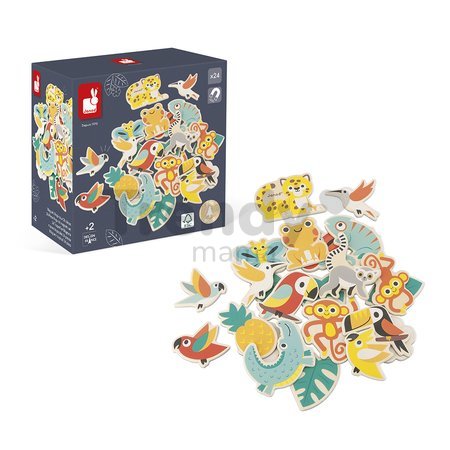 Drevené magnetky Tropické zvieratá Tropical Magnets Set Tropik Janod 24 kusov od 24 mes J08274