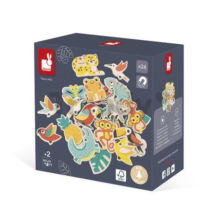 Drevené magnetky Tropické zvieratá Tropical Magnets Set Tropik Janod 24 kusov od 24 mes J08274