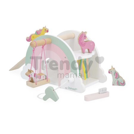 Drevený domček pre jednorožce Unicorn House Janod 5 doplnkov J08591