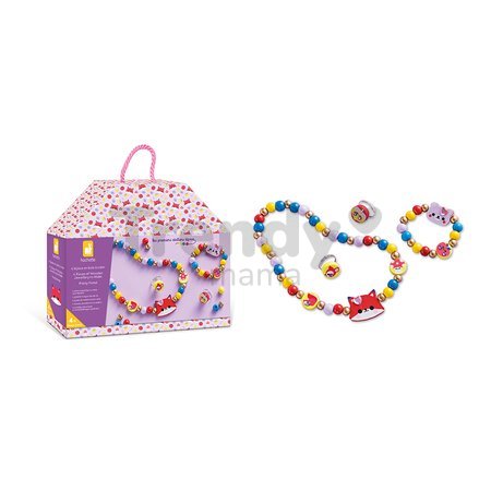 Sada na výrobu šperkov Drevené korálky Lesné zvieratká Wooden Jewellery Pretty Forest Atelier Janod na výrobu 4 kusov šperkov od 4 rokov J09128
