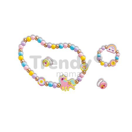 Sada na výrobu šperkov Drevené korálky Dúhová krajina Wooden Jewellery Rainbow Land Atelier Janod na výrobu 4 kusov šperkov od 4 rokov J09129
