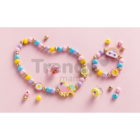 Sada na výrobu šperkov Drevené korálky Dúhová krajina Wooden Jewellery Rainbow Land Atelier Janod na výrobu 4 kusov šperkov od 4 rokov J09129