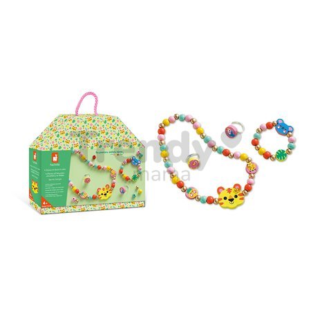 Sada na výrobu šperkov Drevené korálky Džungľa Wooden Jewellery Secret Jungle Atelier Janod na výrobu šperkov 4 kusov šperkov od 4 rokov J09131