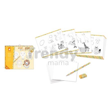 Kreatívna sada Kreslenie krok za krokom Zvieratá Animals Drawing Step by Step Janod 20 modelov od 6 rokov J09155