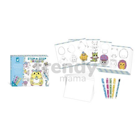 Kreatívna sada Kreslenie krok za krokom Drawings and Colourings with Glitter Markers Step by Step Janod s fixkami od 6 rokov J09157