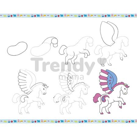 Kreatívna sada Kreslenie krok za krokom Drawings and Colourings with Glitter Markers Step by Step Janod s fixkami od 6 rokov J09157