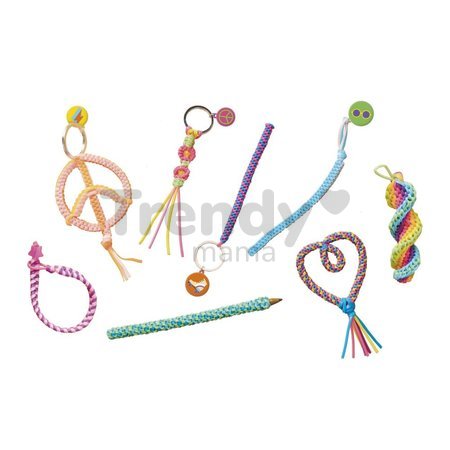 Maxi kreatívna sada Tvoríme s bužírkami Mier a láska Scoubidou Peace & Love Atelier Janod 8 dekorácií od 7 rokov J09160