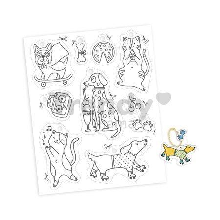 Mini kreatívna sada Zmršťovacie obrázky Shrink Plastic Decorations Cats & Dogs Atelier Janod výroba magnetiek a kľúčeniek 10 dekorácií od 7 rokov J091