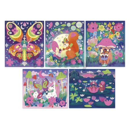 Midi kreatívna sada Penové nálepky a svietiaci piesok Magické víly Foam Stickers and Phospho Sand Magic Fairies Atelier Janod 5 obrázkov od 6 rokov J0