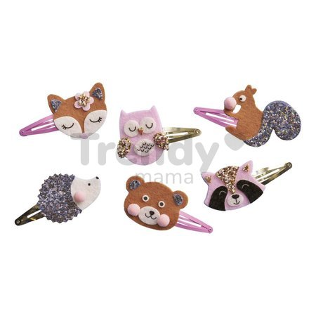 Sada na výrobu šperkov Sponky do vlasov Lesné zvieratká Glitter Hair Clips Pretty Forest Atelier Janod na výrobu 6 kusov šperkov od 5 rokov J09180