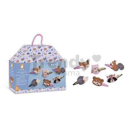 Sada na výrobu šperkov Sponky do vlasov Lesné zvieratká Glitter Hair Clips Pretty Forest Atelier Janod na výrobu 6 kusov šperkov od 5 rokov J09180