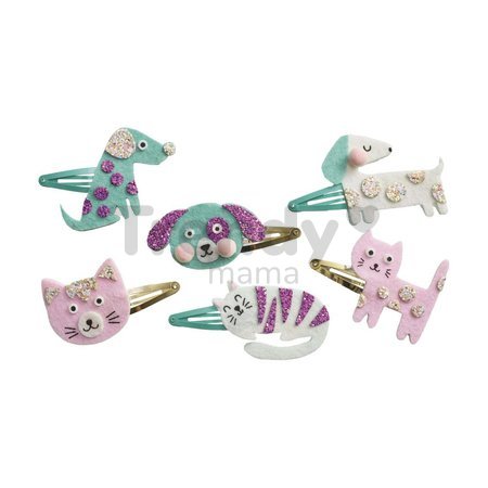 Sada na výrobu šperkov Sponky do vlasov Mláďatká Glitter Hair Clips Little Pets Atelier Janod na výrobu 6 kusov šperkov od 5 rokov J09181