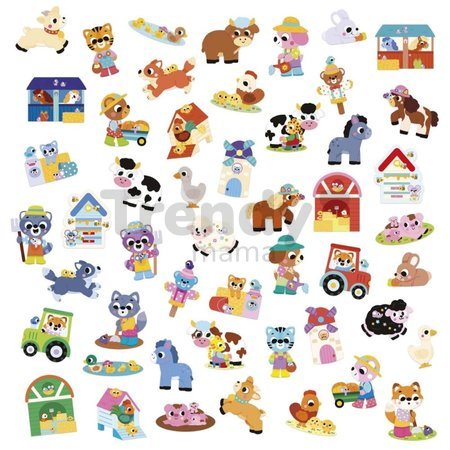 Veľké samolepky Farma Farm Animals Big Stickers Janod 50 kusov od 18 mes J09188
