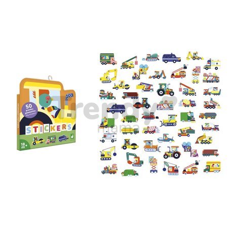 Veľké samolepky Dopravné prostriedky Fun Vehicles Big Stickers Janod 50 kusov od 18 mes J09191