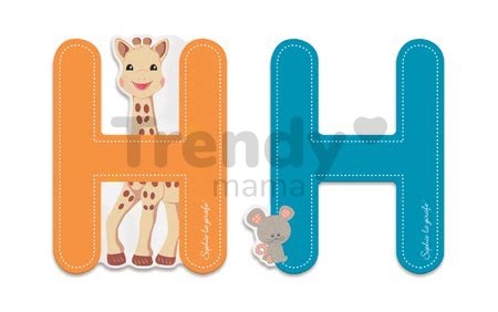 Drevené písmeno H Sophie The Giraffe Janod lepiace 7 cm oranžové/tyrkysové od 3 rokov