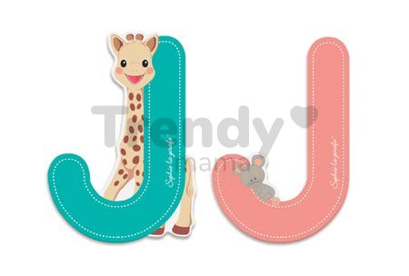 Drevené písmeno J Sophie The Giraffe Janod lepiace 7 cm tyrkysové/ružové od 3 rokov