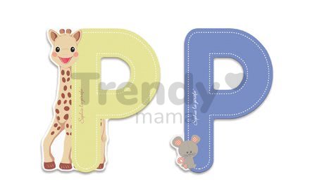 Drevené písmeno P Sophie The Giraffe Janod lepiace 7 cm béžové/modré od 3 rokov