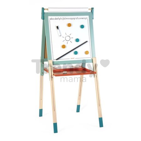 Drevená magnetická tabuľa Scalable Magnetic Board Janod obojstranná polohovateľná mentolová 22 doplnkov J09625