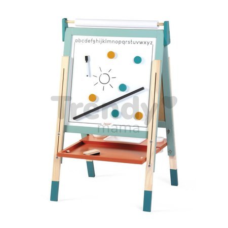 Drevená magnetická tabuľa Scalable Magnetic Board Janod obojstranná polohovateľná mentolová 22 doplnkov J09625