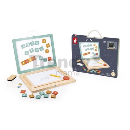 Drevený kufrík s magnetickou tabuľou 4v1 Slate Janod 4 aktivity a 42 magnetiek J09626