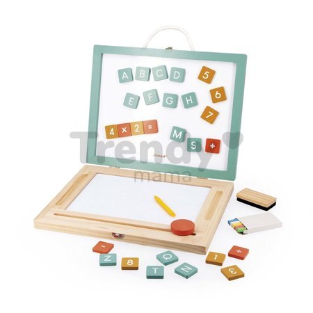 Drevený kufrík s magnetickou tabuľou 4v1 Slate Janod 4 aktivity a 42 magnetiek J09626