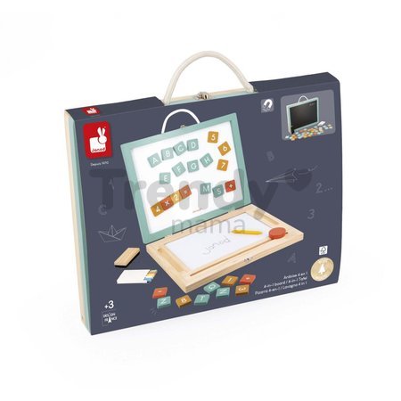 Drevený kufrík s magnetickou tabuľou 4v1 Slate Janod 4 aktivity a 42 magnetiek J09626