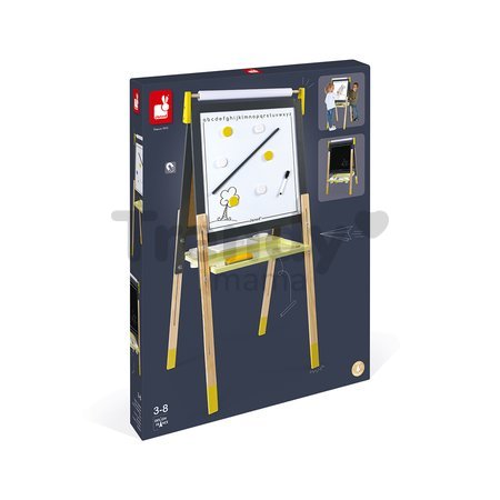 Drevená magnetická tabuľa Adjustable Board Janod obojstranná polohovateľná žlto-šedá 14 doplnkov J09630