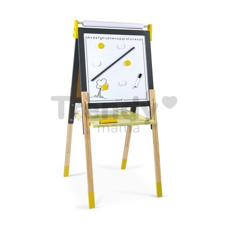 Drevená magnetická tabuľa Adjustable Board Janod obojstranná polohovateľná žlto-šedá 14 doplnkov J09630