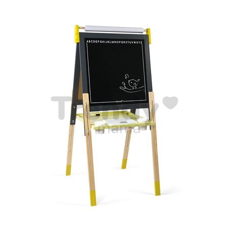 Drevená magnetická tabuľa Adjustable Board Janod obojstranná polohovateľná žlto-šedá 14 doplnkov J09630