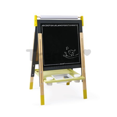 Drevená magnetická tabuľa Adjustable Board Janod obojstranná polohovateľná žlto-šedá 14 doplnkov J09630