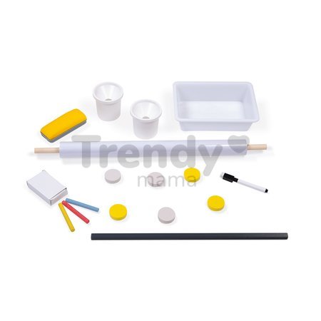 Drevená magnetická tabuľa Adjustable Board Janod obojstranná polohovateľná žlto-šedá 14 doplnkov J09630