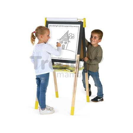 Drevená magnetická tabuľa Adjustable Board Janod obojstranná polohovateľná žlto-šedá 14 doplnkov J09630