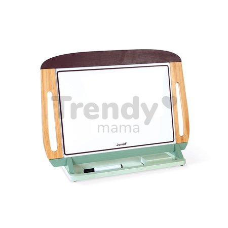 Drevená magnetická tabuľa na stôl White and Blackboard Table Janod obojstranná hnedo-zelená 4 doplnky J09631